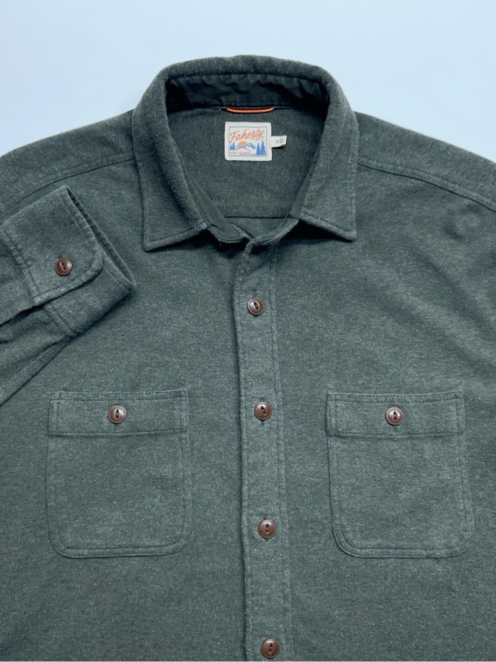 Faherty Dark Olive Green Button-Down Shirt Jacket